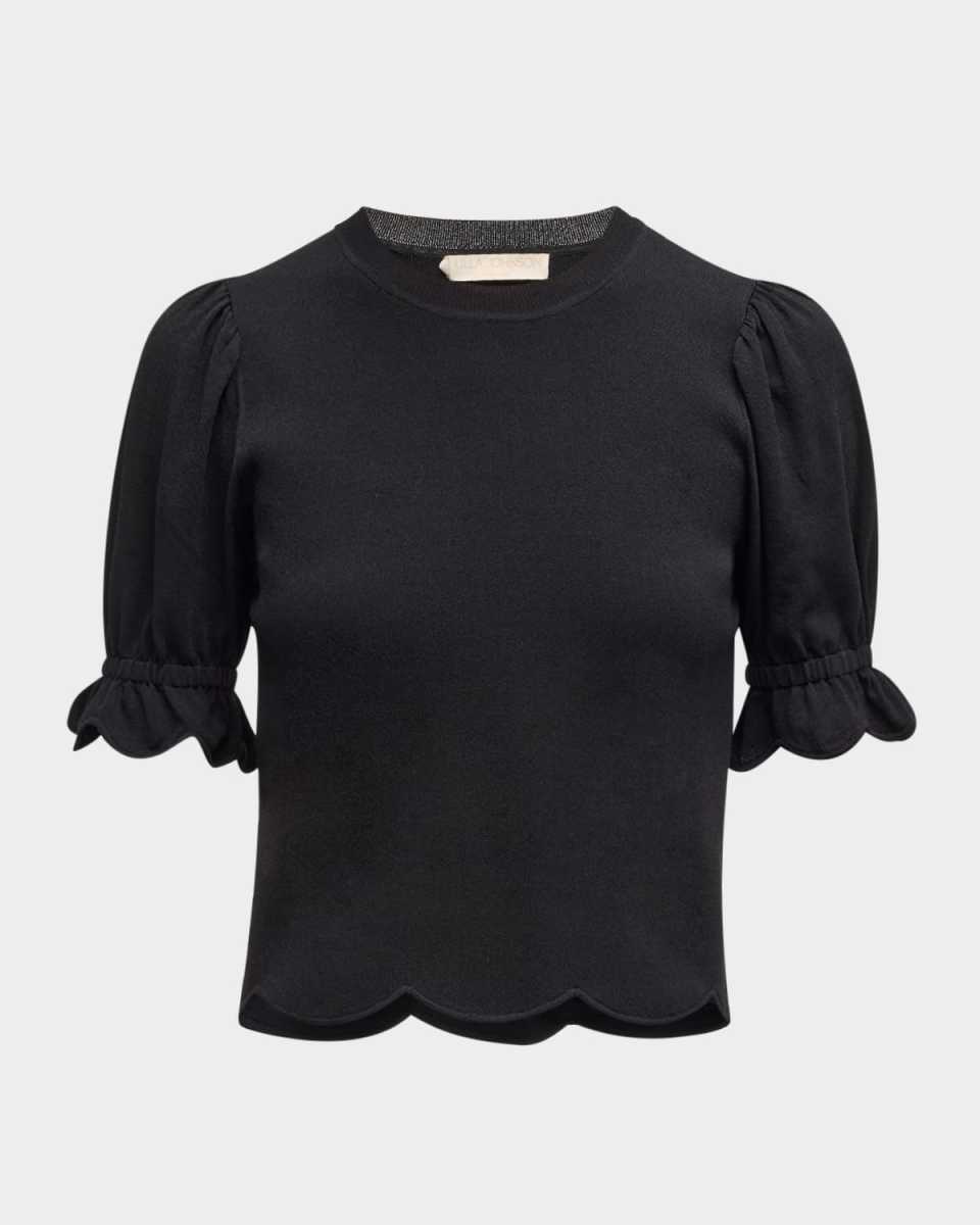 Noemi Puff-Sleeve Scalloped Top